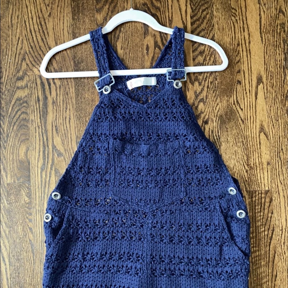 Free People Navy Crochet Romper Overalls